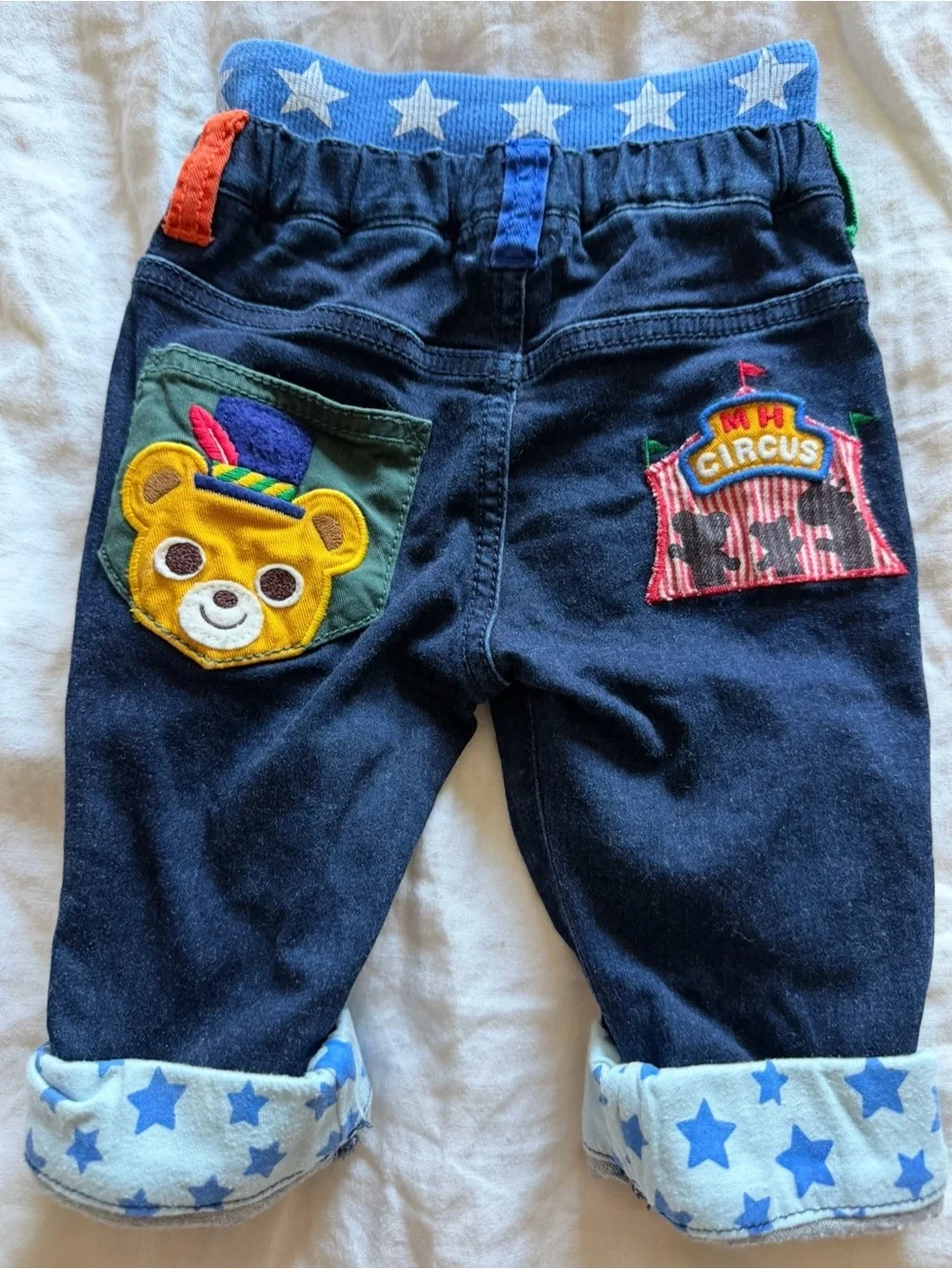 Miki House Jeans with “Pucchi and Friends Appliqué with Star Cuffs / size 12-18